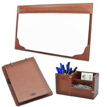 Imagem de Kit para mesa Escritório AQUILA em Couro Galvani, Pinhão