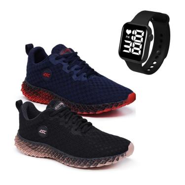 Imagem de Kit 2 Pares de Tênis Ascension Ghost 2 + Relogio Quadrado-Unissex