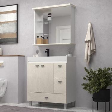 Imagem de Gabinete de Banheiro 80cm com Lavatório e Armário Ref 855 Cewal - Bran