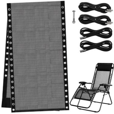 Imagem de COITEK Tecido de substituição de cadeira de gravidade zero de 43 cm de largura, tecido de reparo de cadeiras de gravidade reclináveis com 4 peças de cadarços elásticos de substituição, kit de cabo de