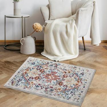 Imagem de COZYLOOM Tapete de área 2x3 medalhão tapete de entrada interna pequeno tapete vintage boho capacho para porta da frente com detalhe floral oriental tapete de cozinha tapete de piso de pilha baixa