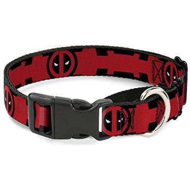 Imagem de Buckle-Down Coleira para cães com logotipo Deadpool/faixa no peito 2 preta/vermelha/branca martingale, 2,54 cm x 28-43,18 cm/média