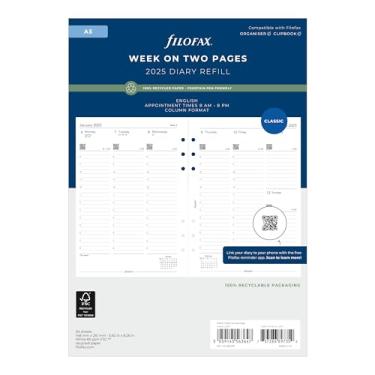 Imagem de Filofax Recarga de calendário diário, tamanho A5, semana para visualização com compromissos, vertical, multiajuste, papel branco, inglês, 2025 (C68521M-25)