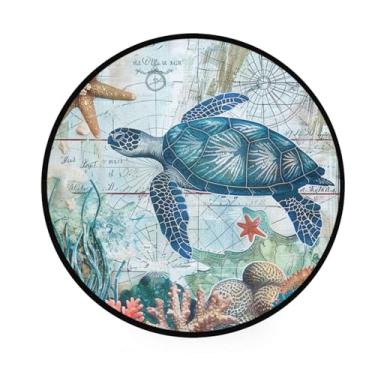 Imagem de Tapete de ioga Vdsrup vintage azul náutico polvo capacho oceano estrela do mar impressão mapa antigo tapete redondo tapete antiderrapante tapete tapete para entrada sala de estar quarto decoração de casa 3', Sea Turtle, one size