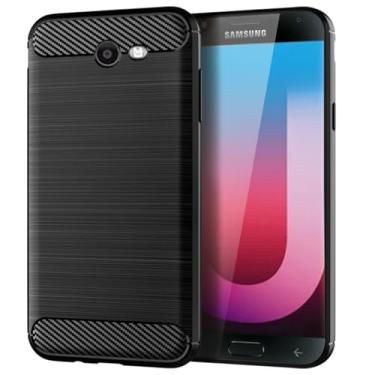 Imagem de GTBDEKI Capa para Galaxy J7 2017/J7 V 2017/J7 Perx/Galaxy Halo/J7 Sky Pro, capa traseira de silicone fino à prova de choque de fibra de carbono resistente TPU macio para Samsung Galaxy J7 2017 preta
