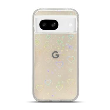 Imagem de LYQZDT Capa para Google Pixel 8A 6,1 polegadas iridescente holográfico a laser fofo amor coração transparente luxo bumper à prova de choque protege capa de telefone de acrílico macio para mulheres