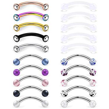 Imagem de Ruifan 16G Zircônia cúbica transparente rosca interna barra curva sobrancelha tragus anel piercing joia 6-10 mm, Aço inoxidável, zircônia cúbica, Zircônia cúbica