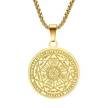 Imagem de YAUMATEA Colar com pingente de sete arcanjos para homens mulheres colar talismã proteção amuleto arcanjo Michael moeda pingente colar Gabriel Uriel colar de medalha espiritual de aço inoxidável 60 cm, 24 inch, Aço inoxidável, Sem pedras preciosas