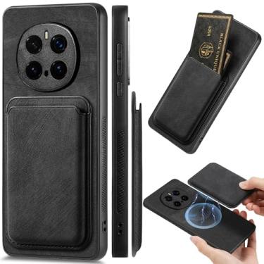 Imagem de Ysnzaq Capa de telefone carteira magnética 2 em 1 para Honor Magic7 para homens e mulheres, capa de couro PU premium fina com slots de cartão destacáveis para Honor Magic7 FKB retrô preta