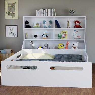 Imagem de Cama Infantil Montessoriana Padrão Casal Com Estante E Baú Em MDF