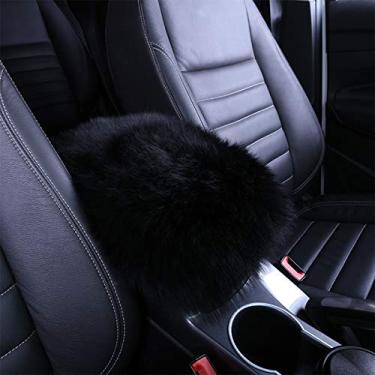 Imagem de Capa de apoio de braço QINU para carro, almofada de console central automotiva peluda pele de carneiro apoio de braço de carro protetor de capa de assento universalQINU preto QU-2001