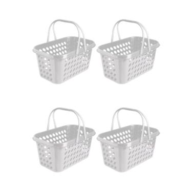 Imagem de Conjunto De 6 Cestas PláSticas De Supermercado De 3 Litros Com AlçAs Resistentes Cesta De Compras PortáTil Leve E Multiuso(Branco)