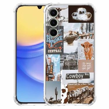 Imagem de mehidpur Capa caubói vaqueira para Galaxy A15, colagem retrô de arte country ocidental, capa protetora de TPU macio na moda para Galaxy A15