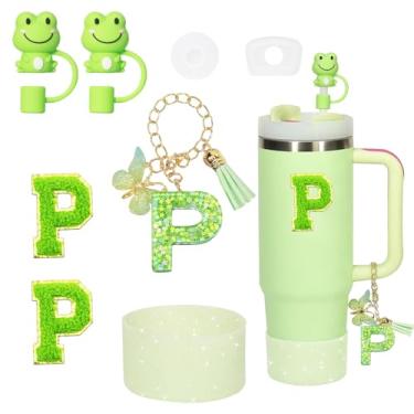 Imagem de Liangang Conjunto de acessórios de copo de 8 peças para Stanley 850 g 1,134 g, incluindo bota, tampa à prova de derramamento, 2 peças de capa de canudo Stanley e 2 peças de carta adesiva (verde P)