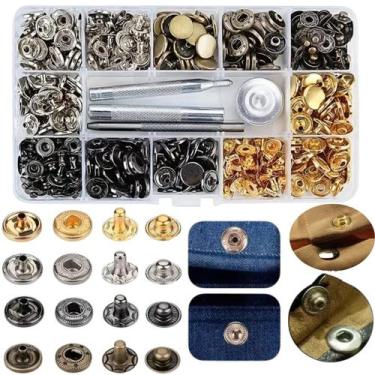 Imagem de Estojo com 120 botões metal de colchete pressão 12mm para carteiras bo