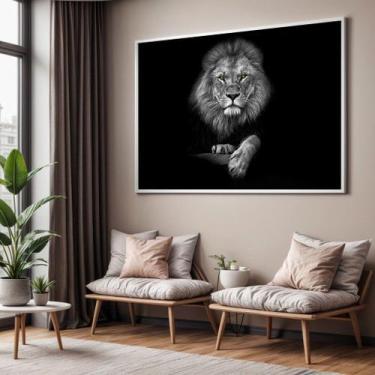 Imagem de Quadros decorativos com Moldura Sala Quarto Leão Preto e Branco Olho V