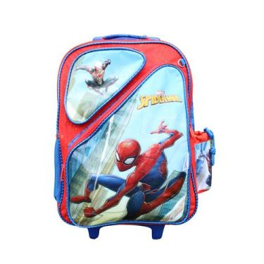 Imagem de Mochila escolar homem aranha reforçada azul com rodinhas - CHENSON