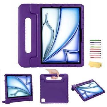 Imagem de UUcovers Capa infantil para iPad Air 11 polegadas M2 (2024) e iPad Pro 11 M4 (2024) com alça giratória/suporte/suporte de lápis/suporte giratório de 180 graus, à prova de choque, capa resistente de