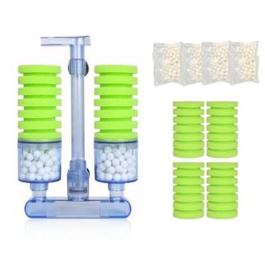 Imagem de UPETTOOLS Filtro de esponja bioquímica para aquário (M), bomba de ar de aquário ultra bastante, cabeça dupla, biológica, filtro de espuma de tanque de peixes, 15-50 galões