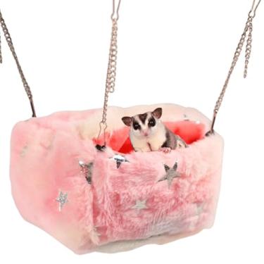 Imagem de Copfeu Cama de rato, rede de rato, porquinho-da-índia, macio, quente, furão, acessórios para gaiolas de ratos, animais pequenos, cama de dormir para furão, rato, planador de açúcar, hamster (rosa)
