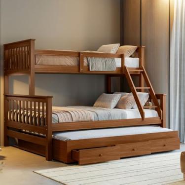 Imagem de Treliche Com Cama Casal Em Madeira e Aux Casal C/Gavetas Woodstore (Castanho)