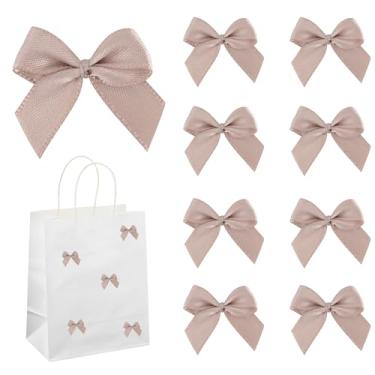 Imagem de AIMUDI 150 peças pequenos laços rosas empoeiradas laços de cetim de 3,5 cm para embrulho de presente, mini laço para sacos de petiscos, bolos, balões, caixas de presente, envelopes de casamento, chá