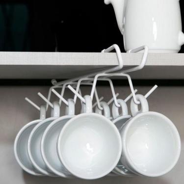 Imagem de Porta Xícaras Suspenso Suporte Organizador Armário Cozinha 100% Aço - 