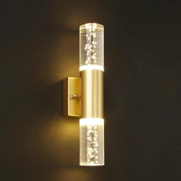 Imagem de Elegante arandela de cristal LED dourada tubo longo vidro banheiro penteadeira luz 3000K/6000K, moderna lâmpada de parede bolha cristal arandelas modernas de alumínio com fiação dourada ilum