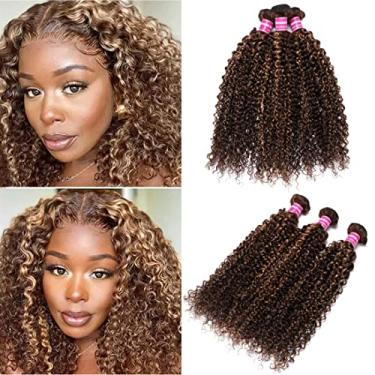 Imagem de Sunber Tl412 Honey Blonde Highlight Curly Human Hair Weave 3 Bundles Para Mulheres, 12A Brazilian Remy Human Hair Bundles Balayage Colored (18” 20” 22”) Inch Human Hair Weave Sew In Extension