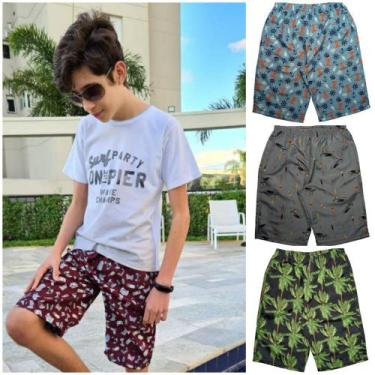 Imagem de Kit 3 Bermudas Tactel Elástico Infantil Juvenil Masculina - Paraíso do