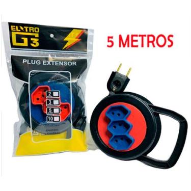 Imagem de Extensão Elétrica Retrátil 5 Metros Tripolar 10a 3 Tomadas - Mav