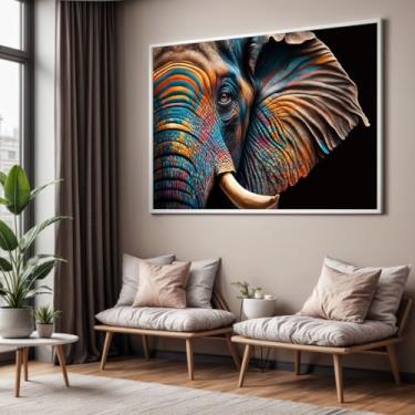 Imagem de Quadro com Moldura Sala Quarto 130x90 Elefante Indiano Foco Decorativo Horizontal Grande Hall