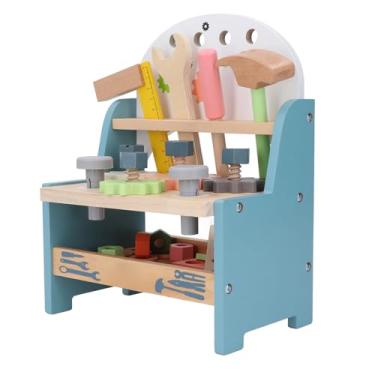 Imagem de Crianças Fingem Ferramentas de Reparo de Jogo, Bancada de Ferramentas de Madeira Com Kit de Bancada de Trabalho para Crianças, Aprendendo Brinquedos Divertidos para Meninos e