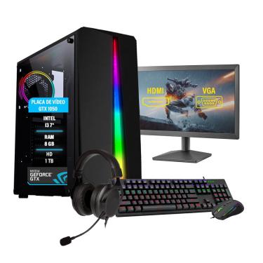 Imagem de Pc Gamer Completo I3 7100 8Gb gtx 1050 HD 1TB ssd 120GB Monitor 19