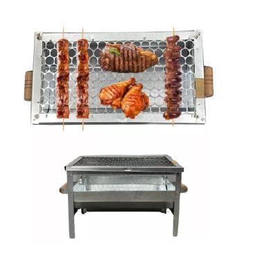 Imagem de Churrasqueira Galvanizada c/ Grelha Portátil Aço Anti Corte