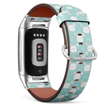 Imagem de Pulseira de couro de substituição para relógio Fitbit Charge 5/Fitbit Charge 6 (pastel de Páscoa) para smartwatch para mulheres e homens