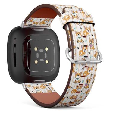 Imagem de Pulseira de couro compatível com Samsung Galaxy Watch 6/Classic, Galaxy Watch 5/PRO, Galaxy Watch 4 Classic, pulseira de couro (cachorro fofo Corgi listrado)