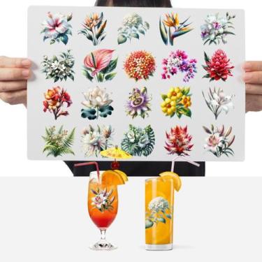 Imagem de Cartela Adesivos Animais/Frutas/Flores DTF UV Prova D'Água - Graviarte
