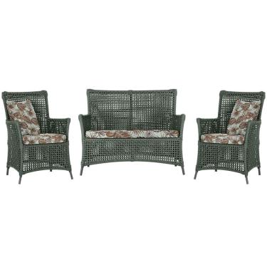 Imagem de Jogo Sofá e 2 Poltronas de Área Igapó Alumínio Pintura Preta Corda Náutica Estofado 6 Trama