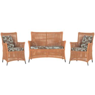 Imagem de Jogo Sofá e 2 Poltronas de Área Igapó Alumínio Pintura Preta Corda Náutica Estofado 6 Trama