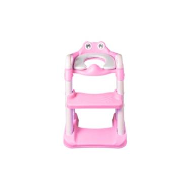 Imagem de Assento Redutor De Sapinho Infantil Com Escadinha Para Criança Ajustável E Fácil De Recolher Para Vaso Sanitário E Banheiro