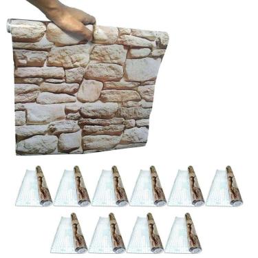 Imagem de Papel De Parede Vinilico Kit 11 Uni Adesivo Pedra Rolo Lavavel