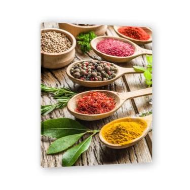 Imagem de Arte de parede colorida em tela para especiarias e colher de tempero | Decoração de cozinha vintage | Arte moderna para casa e sala de jantar (especiarias mistas 15). Moldura interna de 50 x 65 cm -