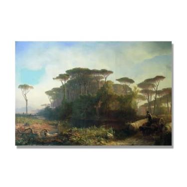 Imagem de Impressões em tela famosas. "Paisagem da floresta de pinheiros" de Lev Lagorio, reproduções de arte clássicas, decoração de parede moderna para sala de estar escritório. 60 x 90 cm-23,6 x 35 pol sem