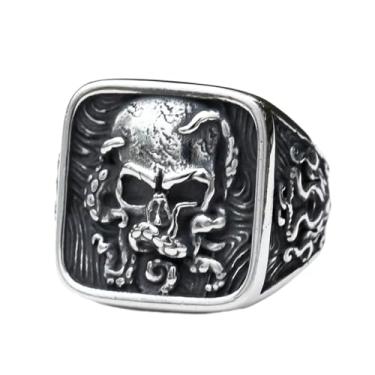 Imagem de ZMY Home 2023 Anel de caveira legal Evil Death Punk Rock anéis de aço inoxidável Aly Style Jewelry, Metal, Sem Pedra Preciosa