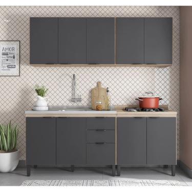 Imagem de Cozinha Modulada Firenze 2,00m com Balcão p/ Pia 120m Sem Tampo - Avena Touch/ Grafito Demóbile 