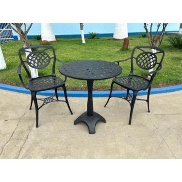 Imagem de Conjunto Para Jardim Firenze Com de Mesa de Pé Central e 2 Poltronas Preto Fosco em Alumínio Fundido Unifer Móveis