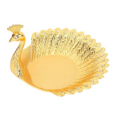 Imagem de Bandeja de servir frutas em forma de pavão, prato de lanches dourado em forma de pavão, bandeja de servir decorativa em liga de zinco para armazenamento de frutas secas em casa