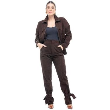 Imagem de Calça Velours Couro Camurça Legítimo Pele Mania - PC5534, Camurça choc