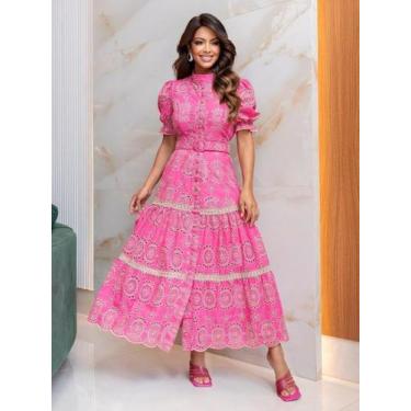 Imagem de Vestido Maxi Midi Festa Gola Alta Convidada Casamento Formatura Manga 